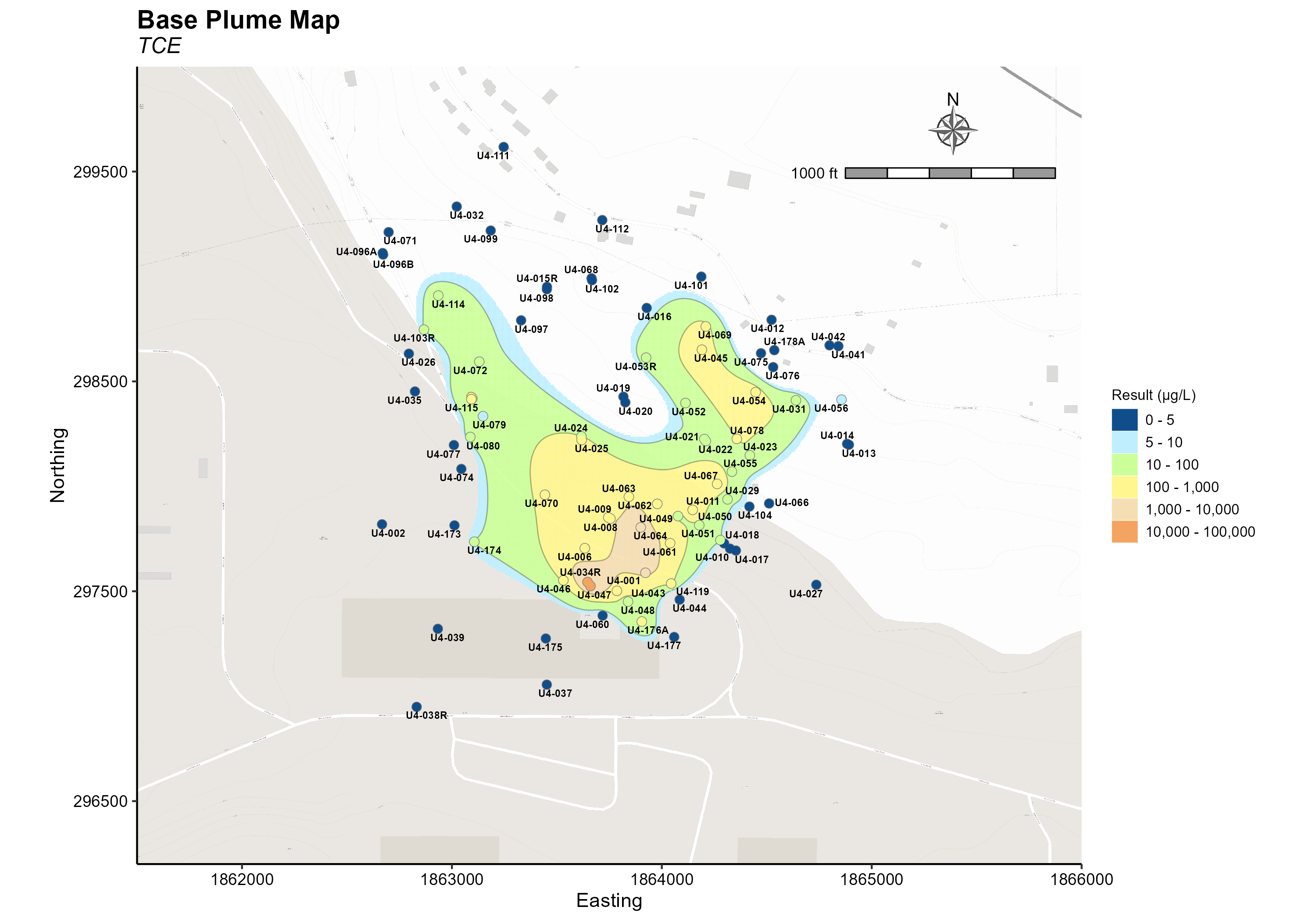 TCE Plume Map Using All Monitoring Wells