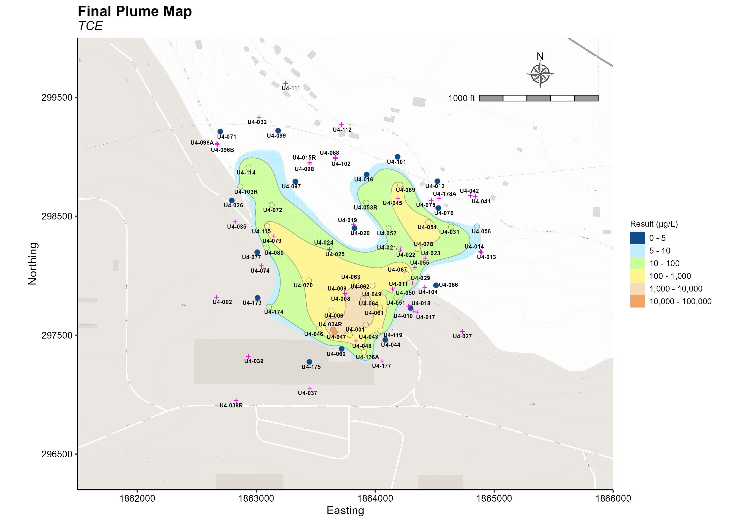 TCE Plume Map Using Optimized Subset of Monitoring Wells