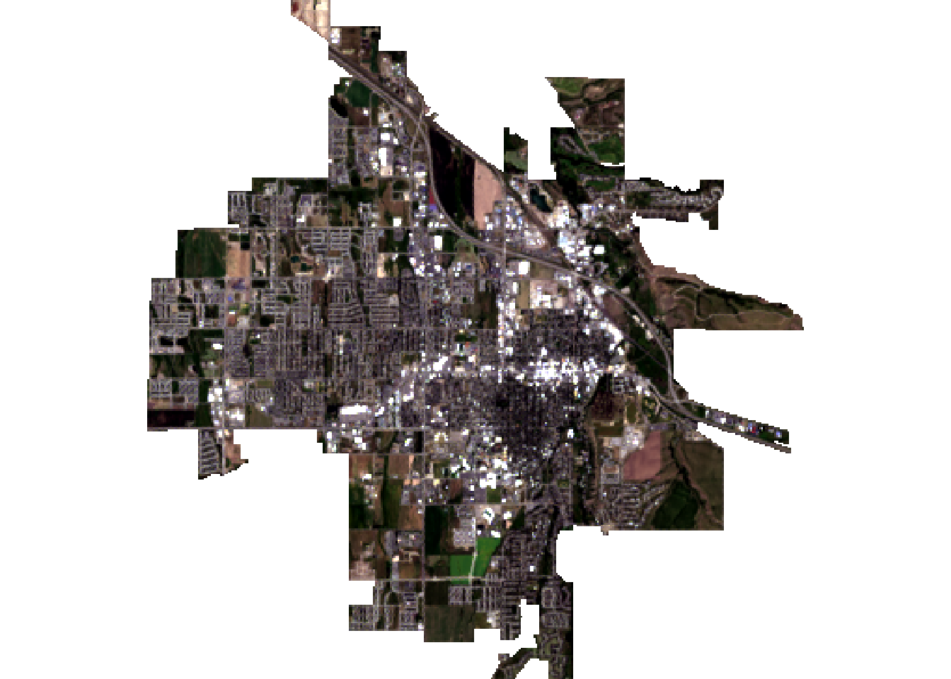 Landsat-8 true color composite cropped to Bozeman city boundaries.